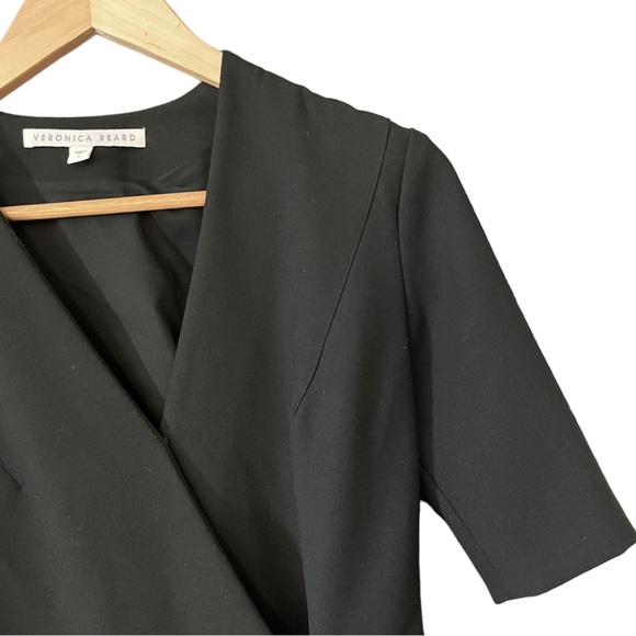 Veronica Beard Black Quarter Zip Front V-Neck Short Sleeve Dress 4 - Picture 3 of 3